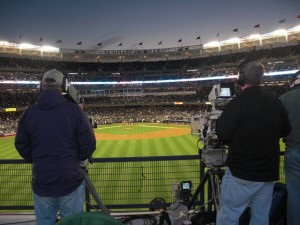 Outfield view between the National TV cameramen