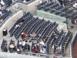 Most expensive seats in Yankee Stadium...Went for several thousand for the Red Sox series...They did fill up closer to game time.